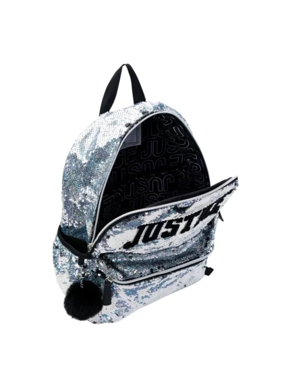 NWT Justice Girls Silver Sequined School Backpack New Collection